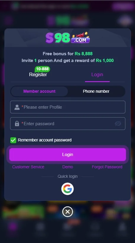 s98 Game Login