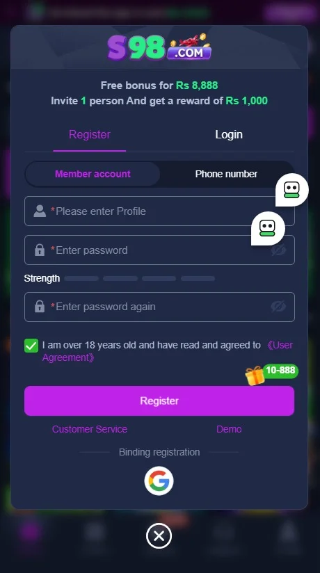 S98 Game register